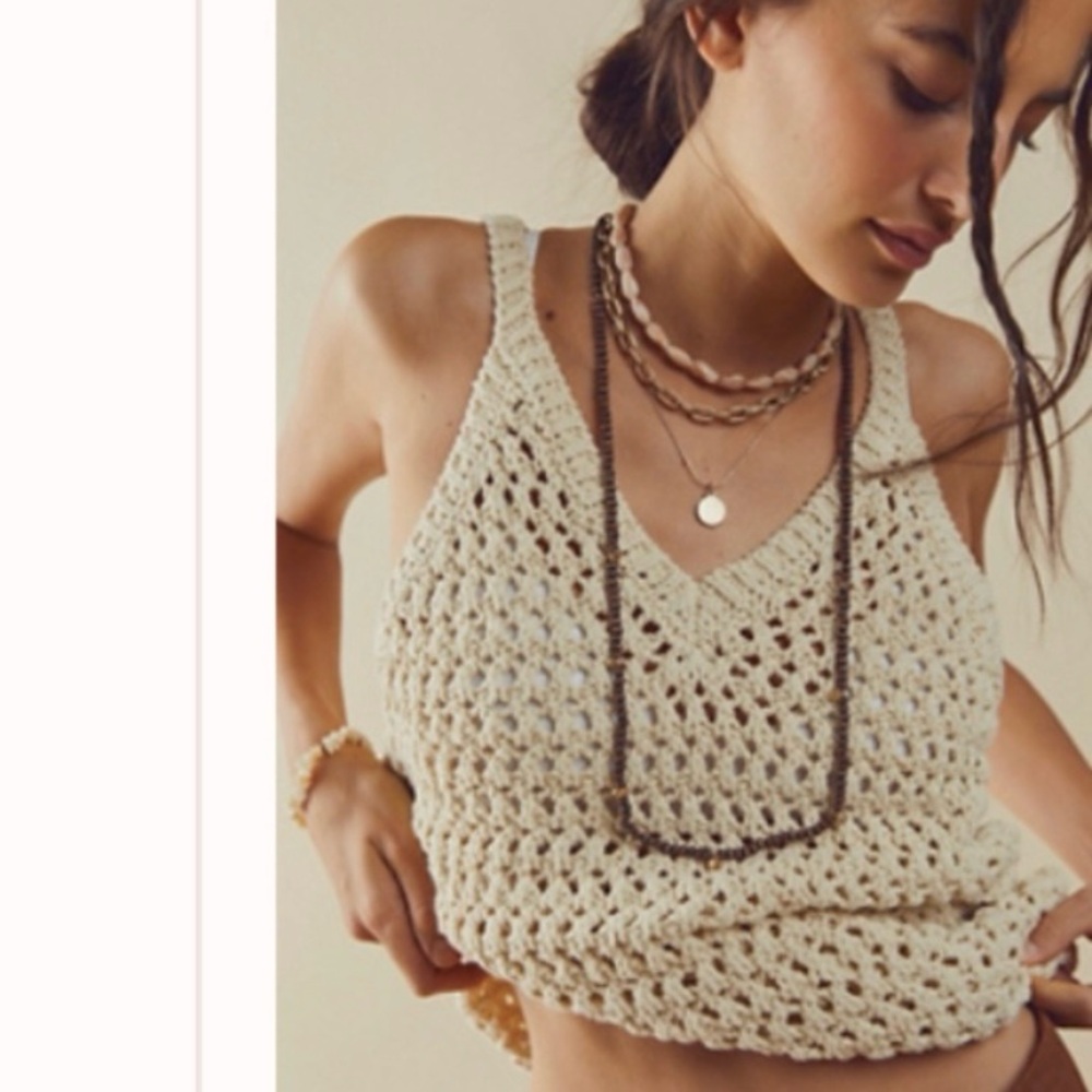 Free People Cream Crochet V-Neck Tank Top
